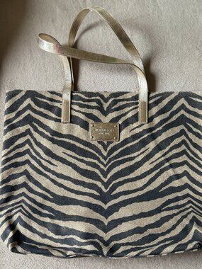 Michael Kors Zebra Print Large Tote Dark Brown/Cream with Metallic Gold Handles